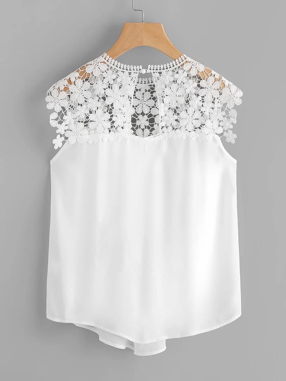 Floerns Women's Lace Neckline Sleeveless Chiffon Blouse Top
