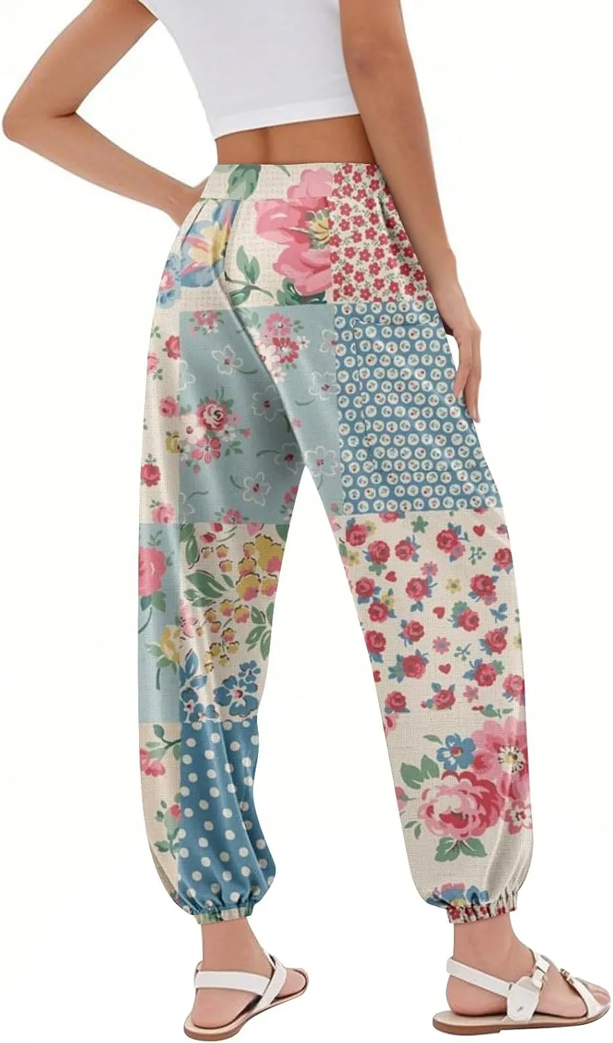 Flowy Pants for Women,Women's Harem Pants, High Waist Drawstring Joggers Boho Trousers Hippie Clothes with Pockets B1