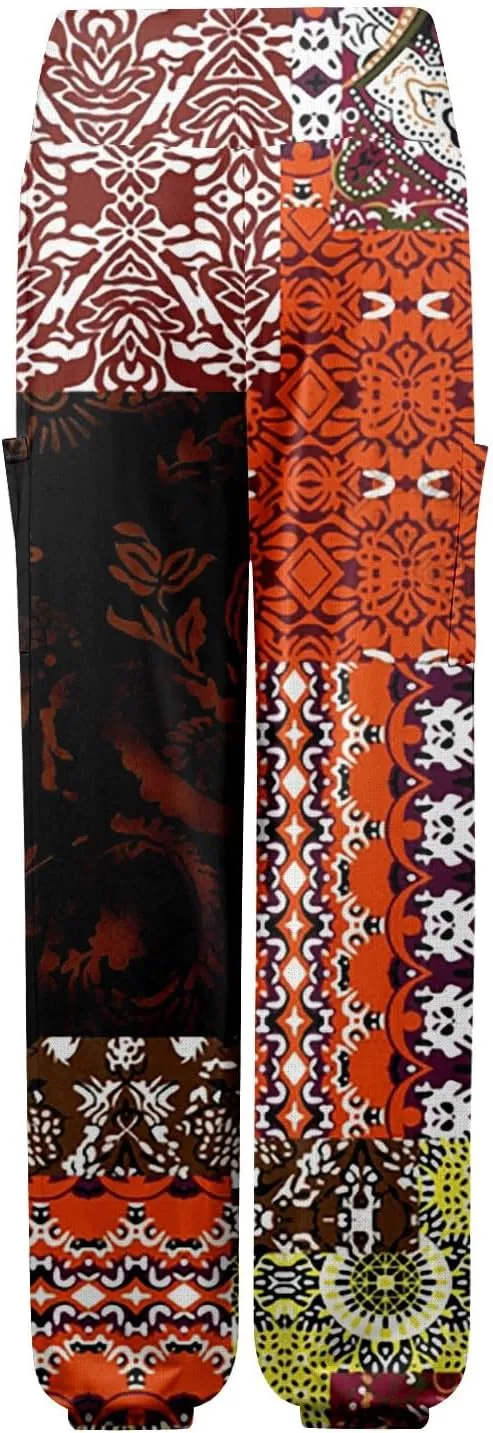 Flowy Pants for Women,Women's Harem Pants, High Waist Drawstring Joggers Boho Trousers Hippie Clothes with Pockets B1