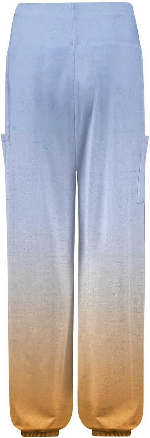 Flowy Pants for Women,Women's Harem Pants, High Waist Drawstring Joggers Boho Trousers Hippie Clothes with Pockets D1