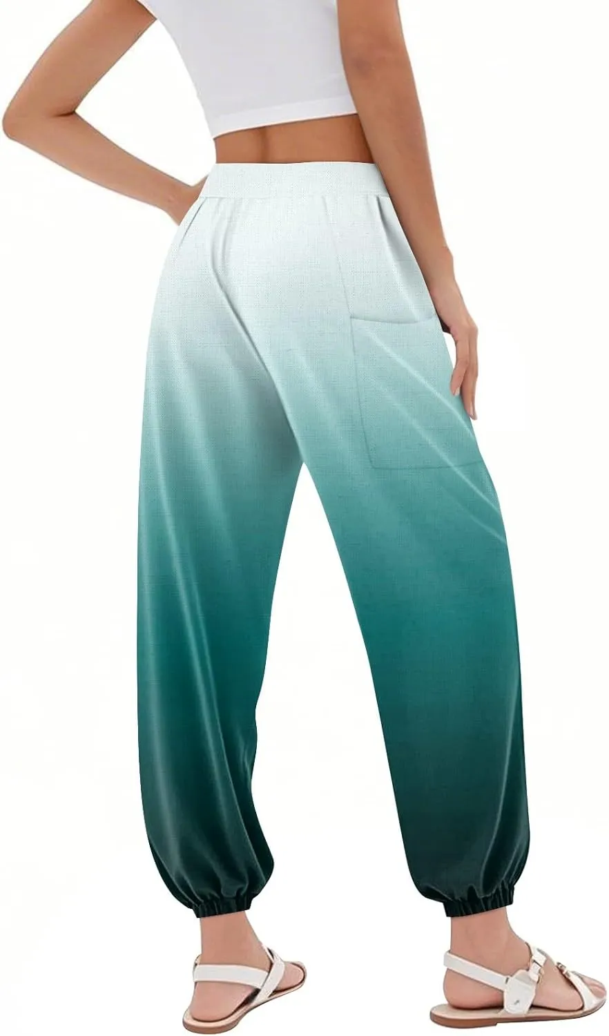 Flowy Pants for Women,Women's Harem Pants, High Waist Drawstring Joggers Boho Trousers Hippie Clothes with Pockets D1