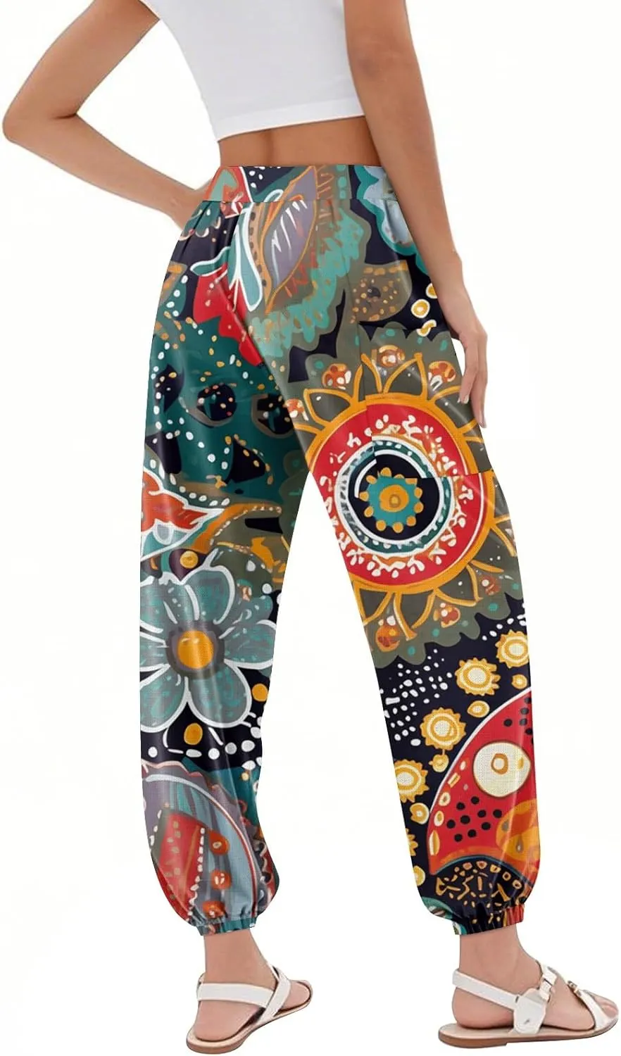 Flowy Pants for Women,Women's Harem Pants, High Waist Drawstring Joggers Boho Trousers Hippie Clothes with Pockets D2