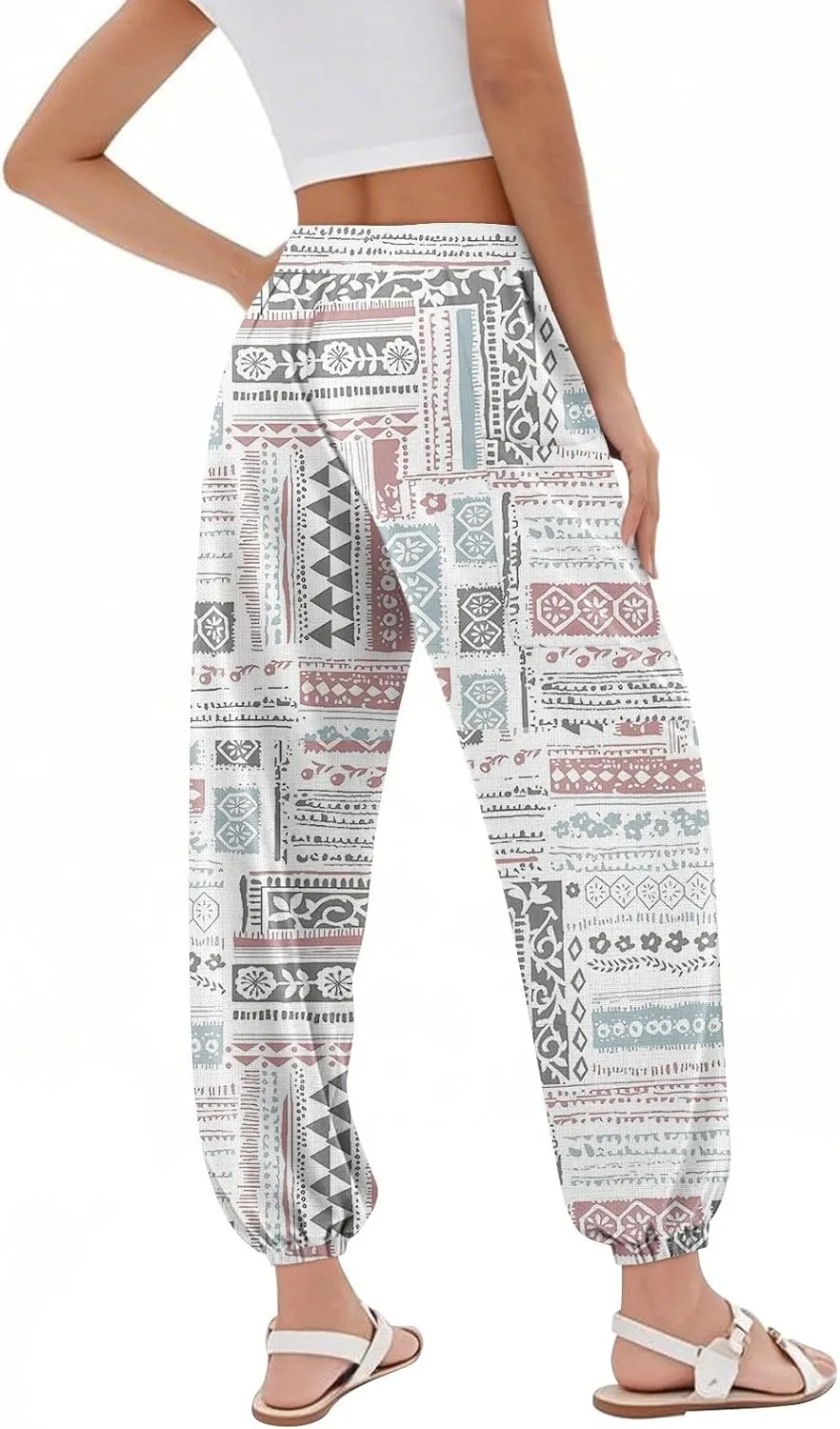 Flowy Pants for Women,Women's Harem Pants, High Waist Drawstring Joggers Boho Trousers Hippie Clothes with Pockets F1