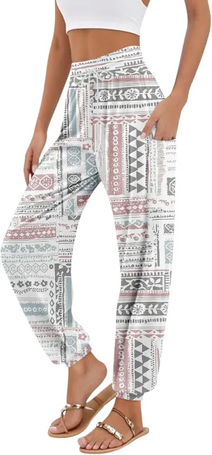 Flowy Pants for Women,Women's Harem Pants, High Waist Drawstring Joggers Boho Trousers Hippie Clothes with Pockets F1