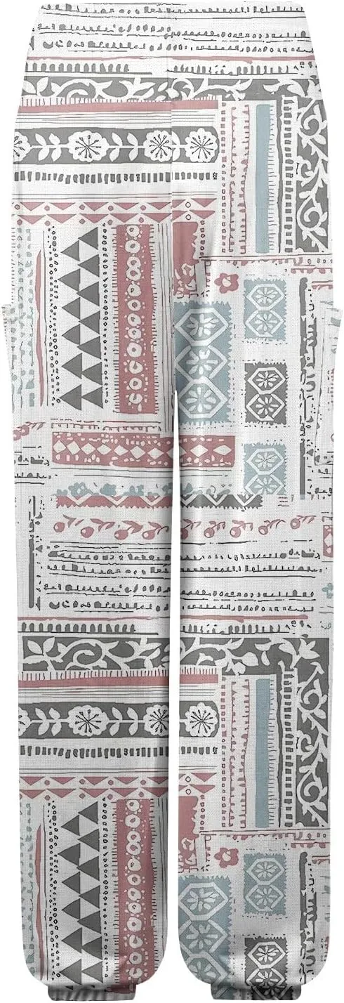 Flowy Pants for Women,Women's Harem Pants, High Waist Drawstring Joggers Boho Trousers Hippie Clothes with Pockets F1