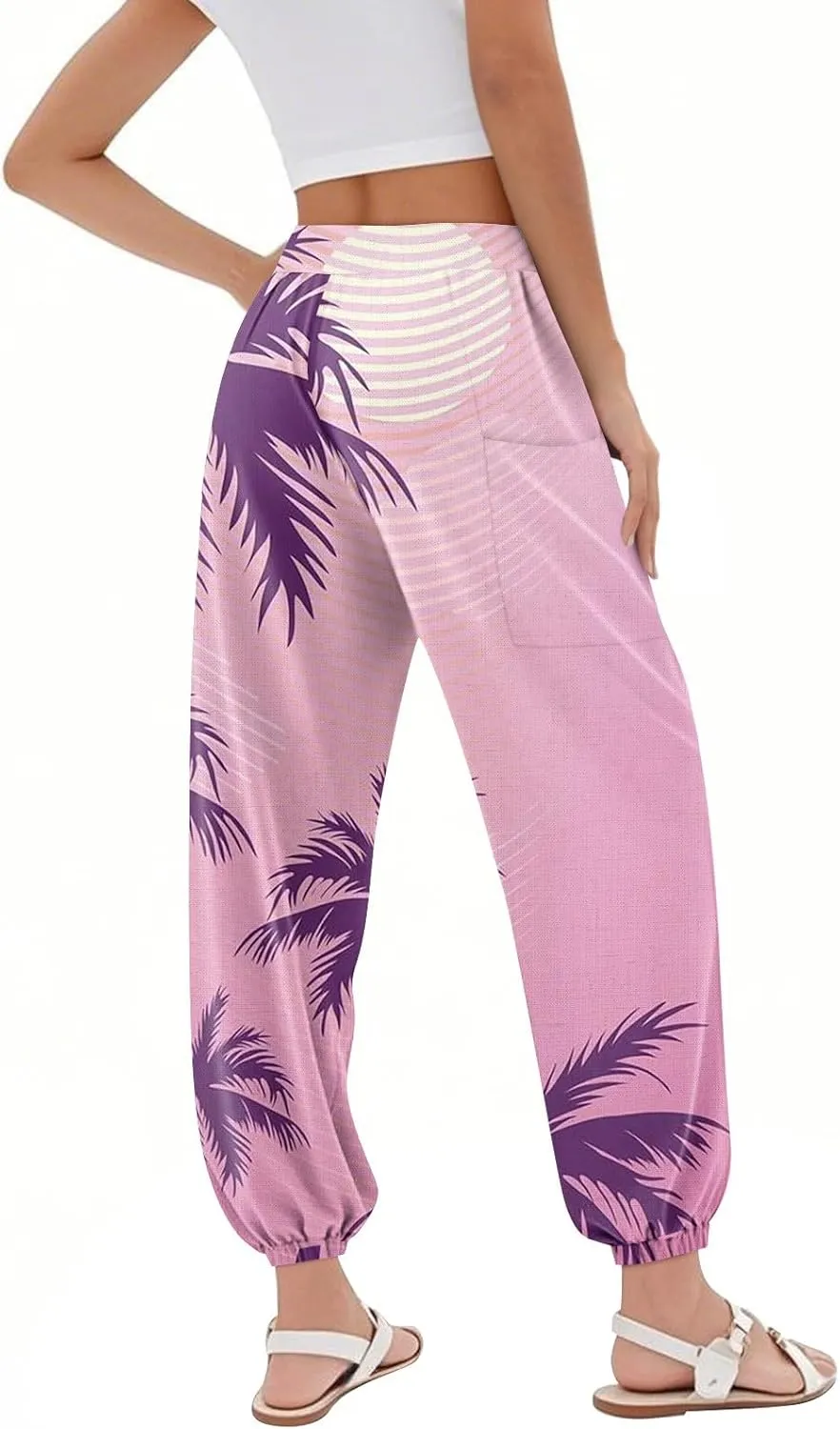 Flowy Pants for Women,Women's Harem Pants, High Waist Drawstring Joggers Boho Trousers Hippie Clothes with Pockets J2