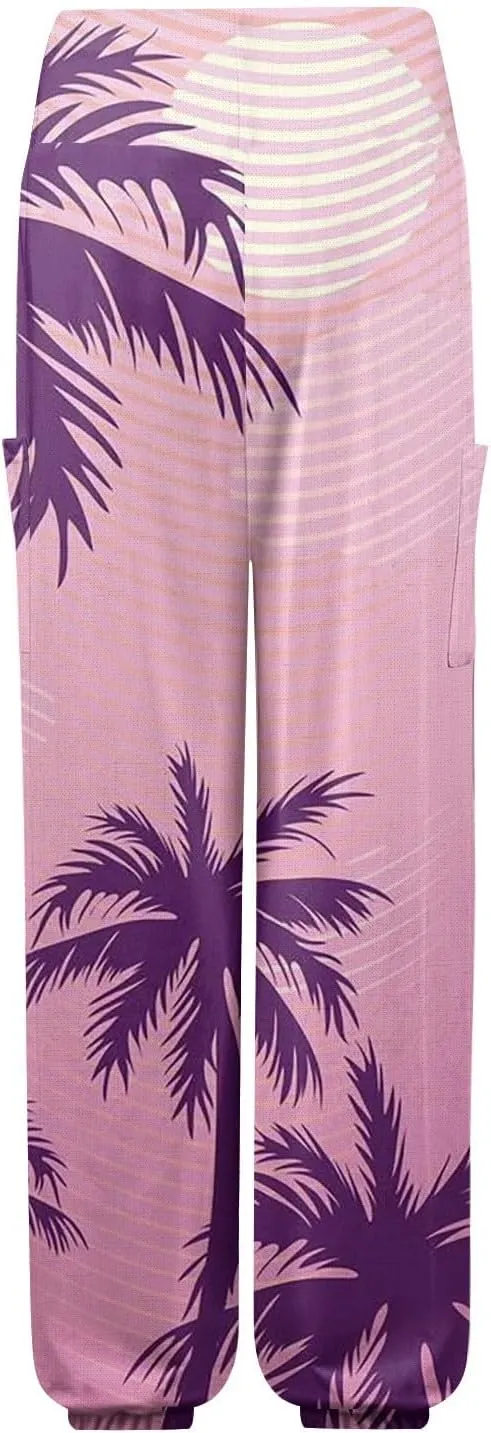 Flowy Pants for Women,Women's Harem Pants, High Waist Drawstring Joggers Boho Trousers Hippie Clothes with Pockets J2