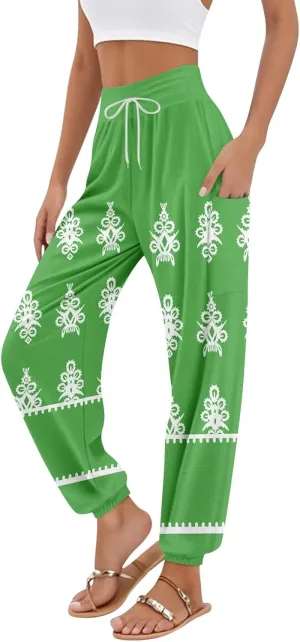 Flowy Pants for Women,Women's Harem Pants, High Waist Drawstring Joggers Boho Trousers Hippie Clothes with Pockets