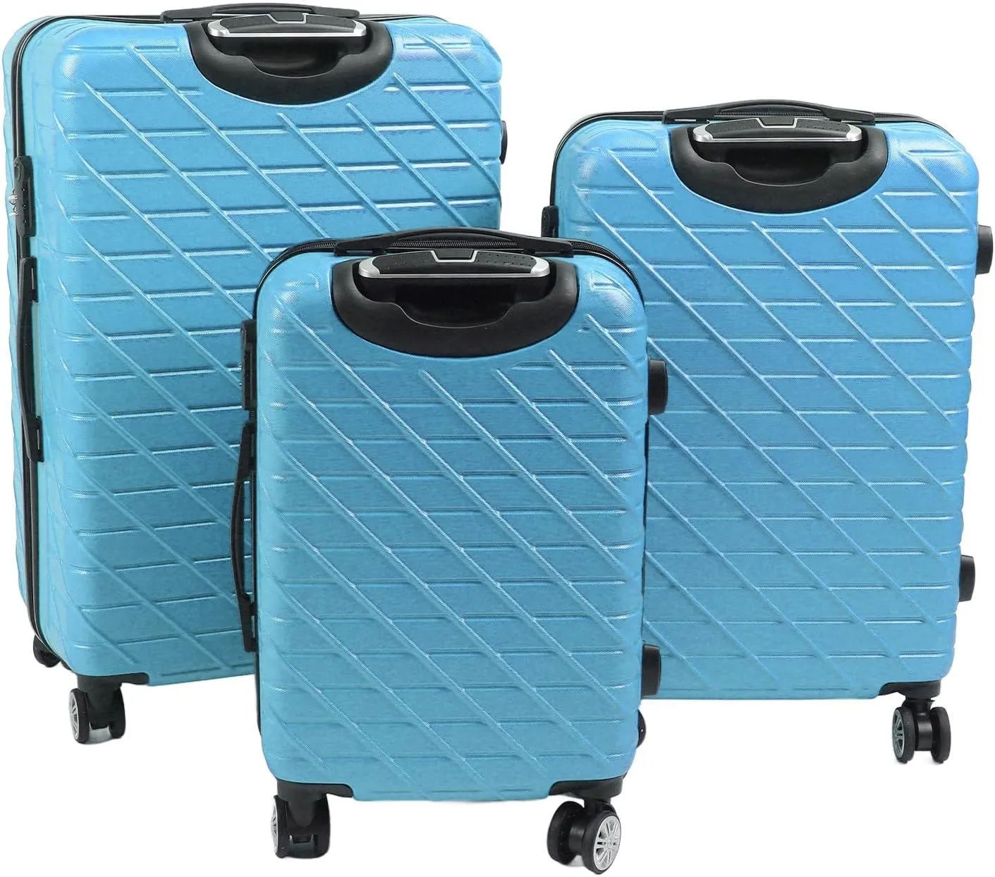 Focket 3 Piece Set Suitcase, Impact 20in 24in 28in Telescoping Handle Spinner Wheels Luggage Set for Travel (Blue)