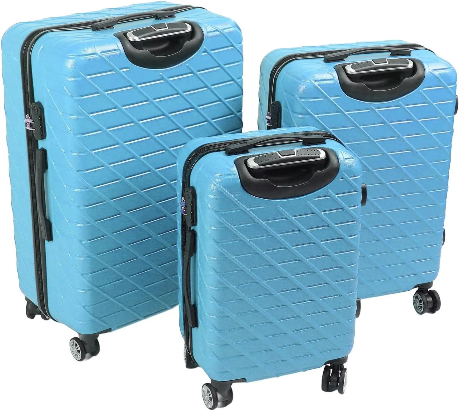Focket 3 Piece Set Suitcase, Impact 20in 24in 28in Telescoping Handle Spinner Wheels Luggage Set for Travel (Blue)
