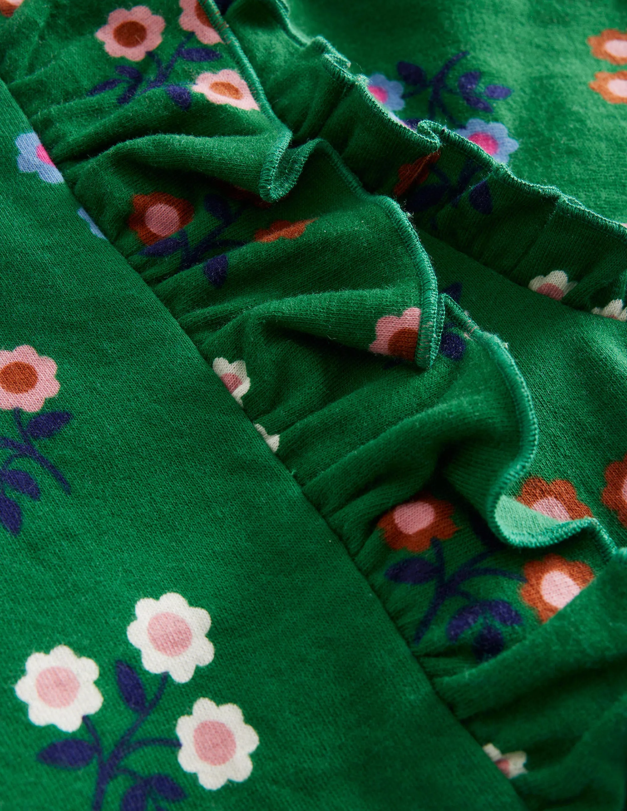 Frill Printed Sweatshirt-Green Flower