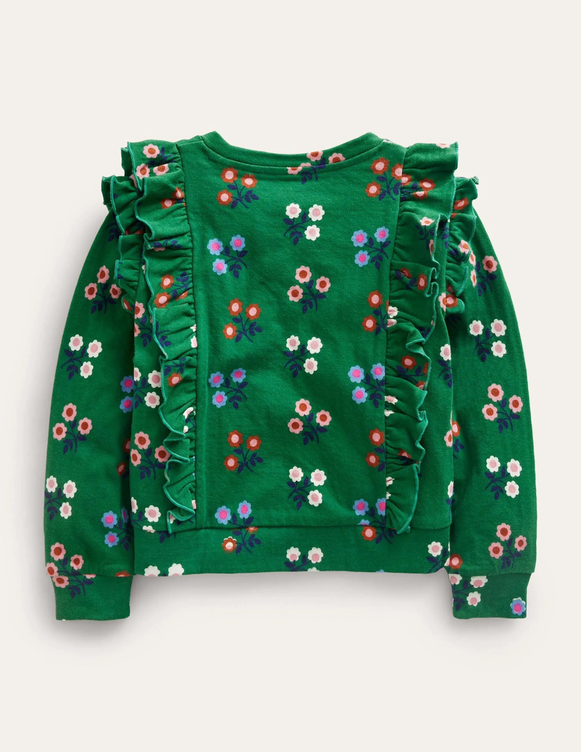 Frill Printed Sweatshirt-Green Flower