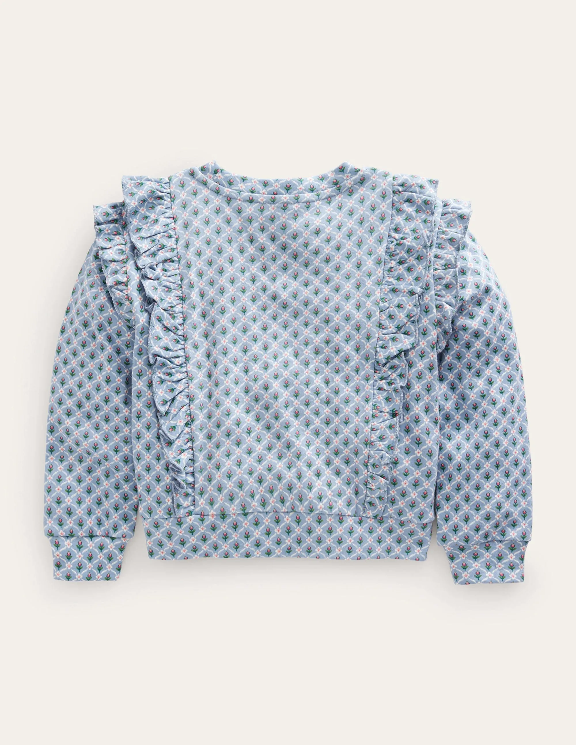 Frill Printed Sweatshirt-Pebble Blue Flower