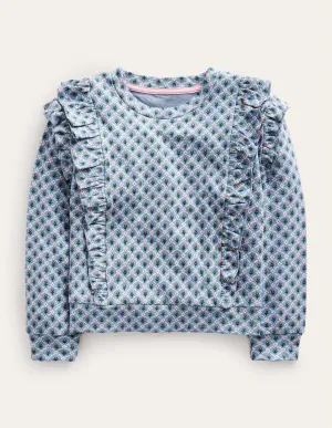 Frill Printed Sweatshirt-Pebble Blue Flower