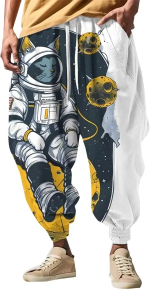 Funny Pattern Hippie Harem Pants for Men Baggy Loose Yoga Lounge Pants Hip Hop Aladdin Boho Drop Crotch Trousers