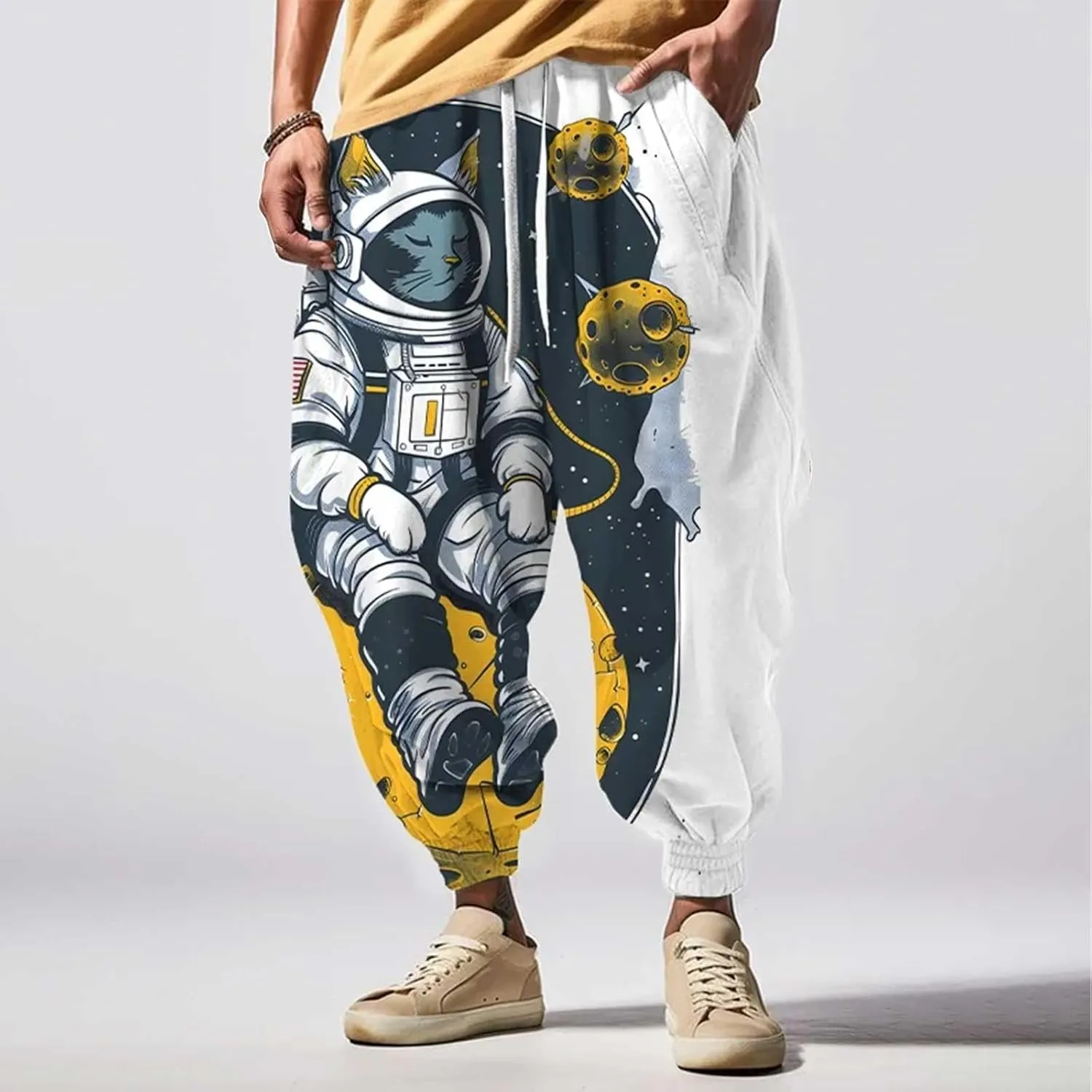 Funny Pattern Hippie Harem Pants for Men Baggy Loose Yoga Lounge Pants Hip Hop Aladdin Boho Drop Crotch Trousers