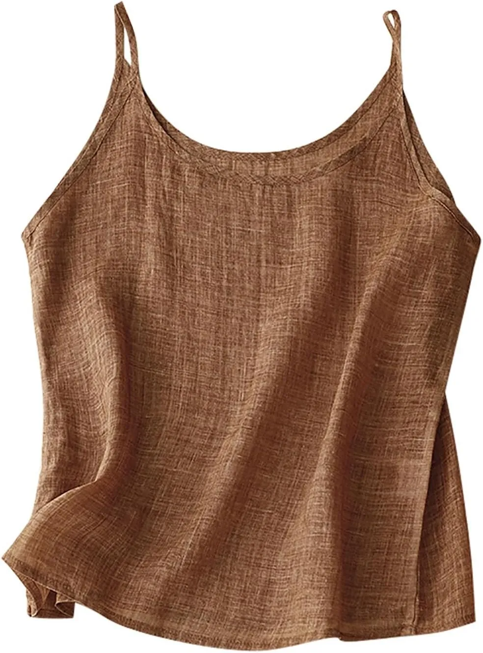 Generic Women Cotton Linen Camisole Spaghetti Strap Cami Top Sleeveless Scoop Neck Solid Color Plain Loose Basic Tank Shirt