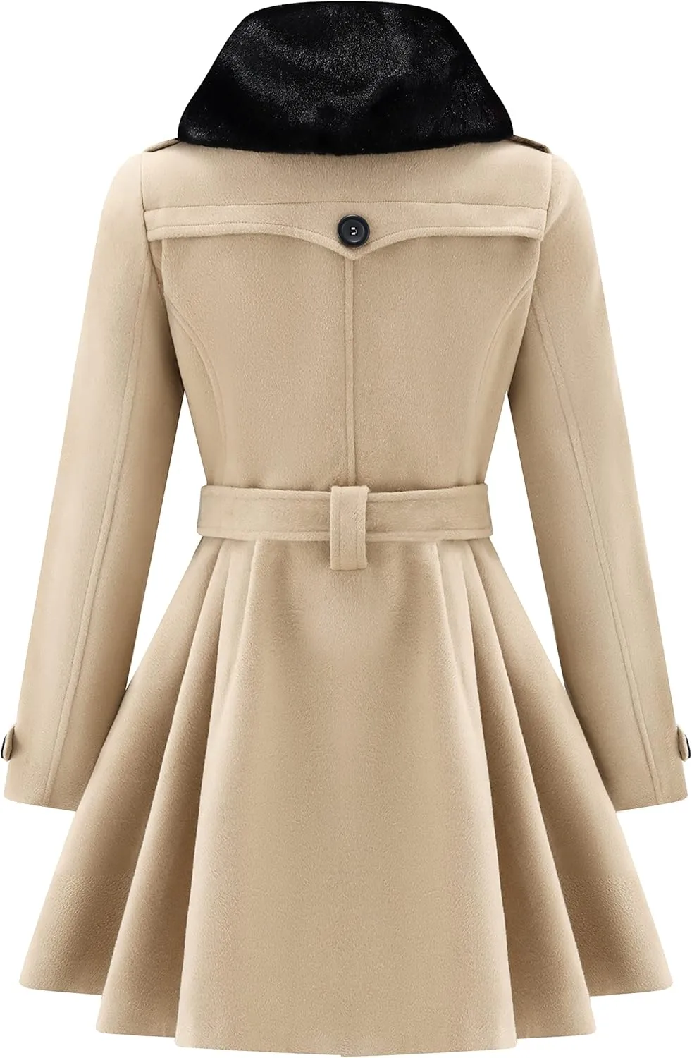 GGleaf Women's Fashion Thick Wool Coat Faux Fur Lapel Double-Breasted Trench Coat Winter Warm Jacket