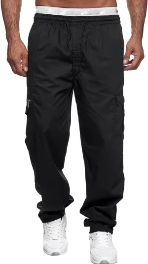 GIERIDUC Men's Linen Cotton Pants Men's Elasticated Waist Smart Trousers Mens Stretch Waist Trousers Mens Dark Green Trousers