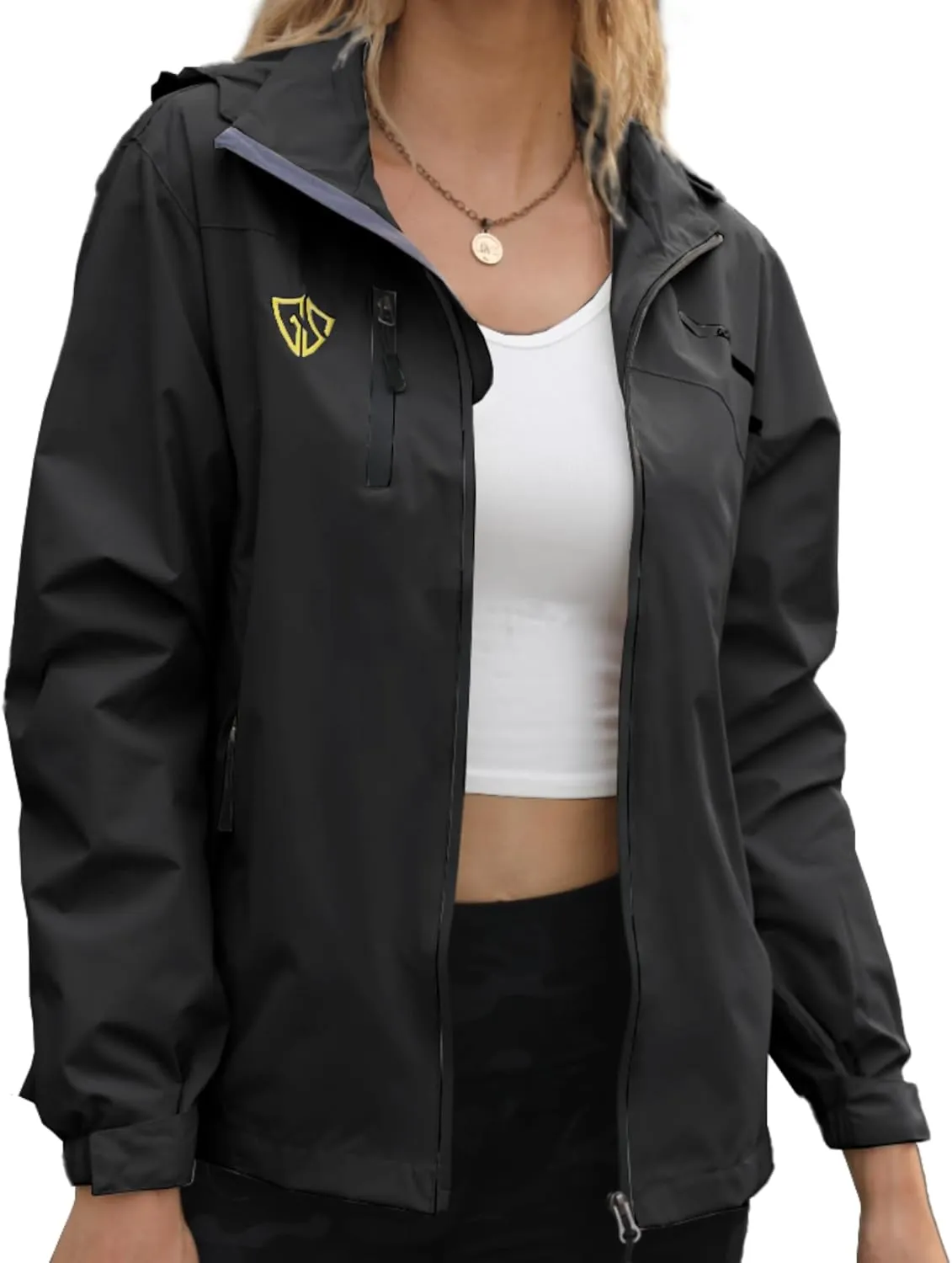 GIISAM Women's Waterproof Rain Jacket,Lightweight Windproof Full Zip Women's Packable Fall Raincoat Windbreaker with Hood