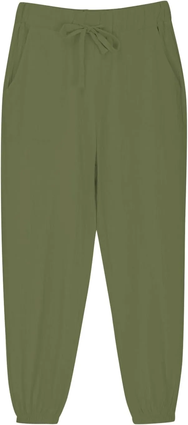Girls Boys Casual Cotton Linen Pants Elastic Waist Drawstring Pants Kids Unisex Trendy Cinch Bottom Long Trousers