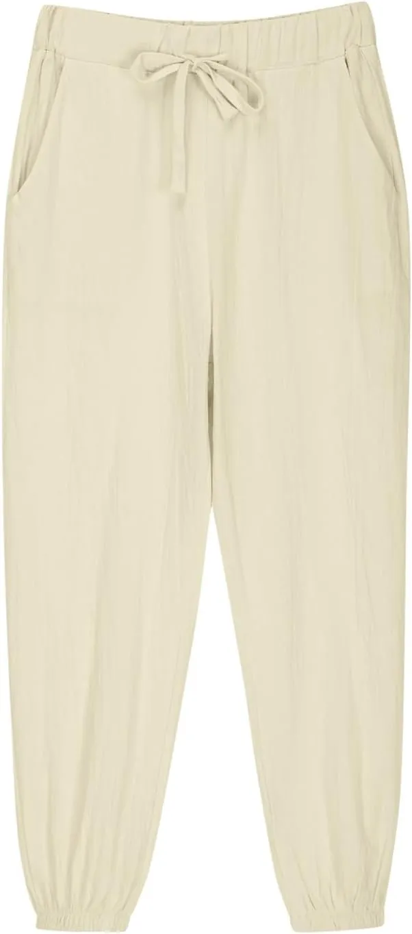 Girls Boys Casual Cotton Linen Pants Elastic Waist Drawstring Pants Kids Unisex Trendy Cinch Bottom Long Trousers