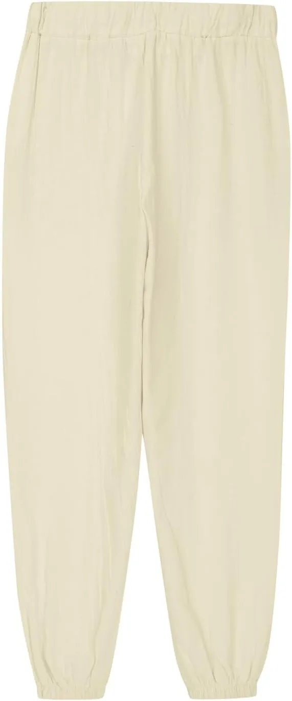 Girls Boys Casual Cotton Linen Pants Elastic Waist Drawstring Pants Kids Unisex Trendy Cinch Bottom Long Trousers