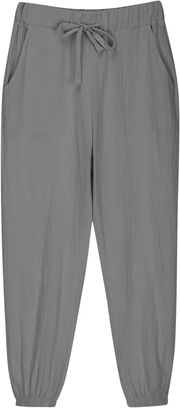 Girls Boys Casual Cotton Linen Pants Elastic Waist Drawstring Pants Kids Unisex Trendy Cinch Bottom Long Trousers