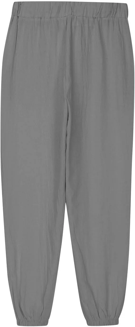 Girls Boys Casual Cotton Linen Pants Elastic Waist Drawstring Pants Kids Unisex Trendy Cinch Bottom Long Trousers
