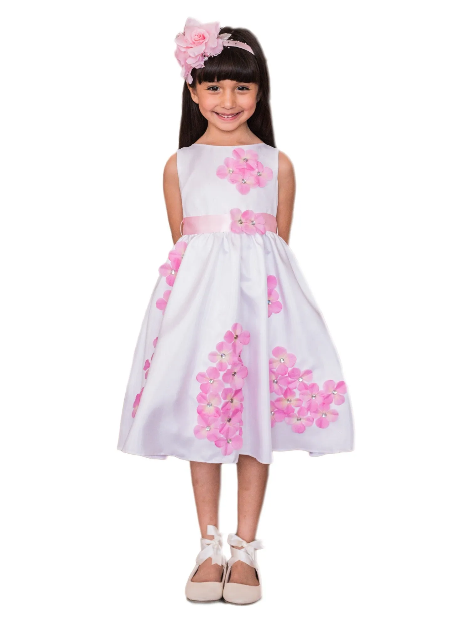 Girls Multi Color Shantung Flower Petals Special Occasion Dress 2-14