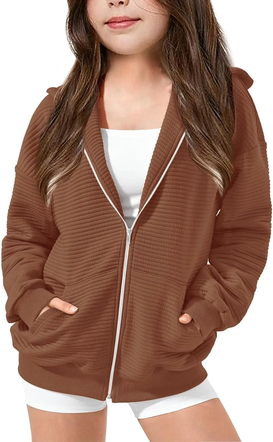 Girls Oversized Full Zip Hoodie Casual Long Sleeve Sweatshirts Cute Jackets with Pockets