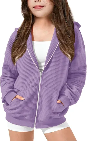 Girls Oversized Full Zip Hoodie Casual Long Sleeve Sweatshirts Cute Jackets with Pockets