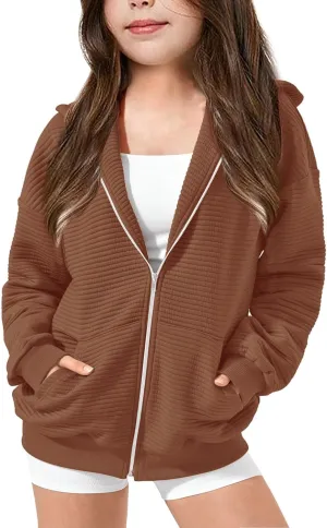 Girls Oversized Full Zip Hoodie Casual Long Sleeve Sweatshirts Cute Jackets with Pockets