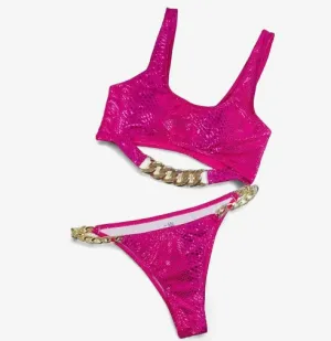 Glamorous Fuchsia Chain Bikini Set