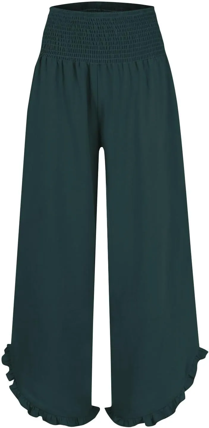 GOFULY Linen Palazzo Pants for Women Wide Leg Cute Summer Trousers Pants High Waisted Elastic Waist Comfy Clothes Pockets