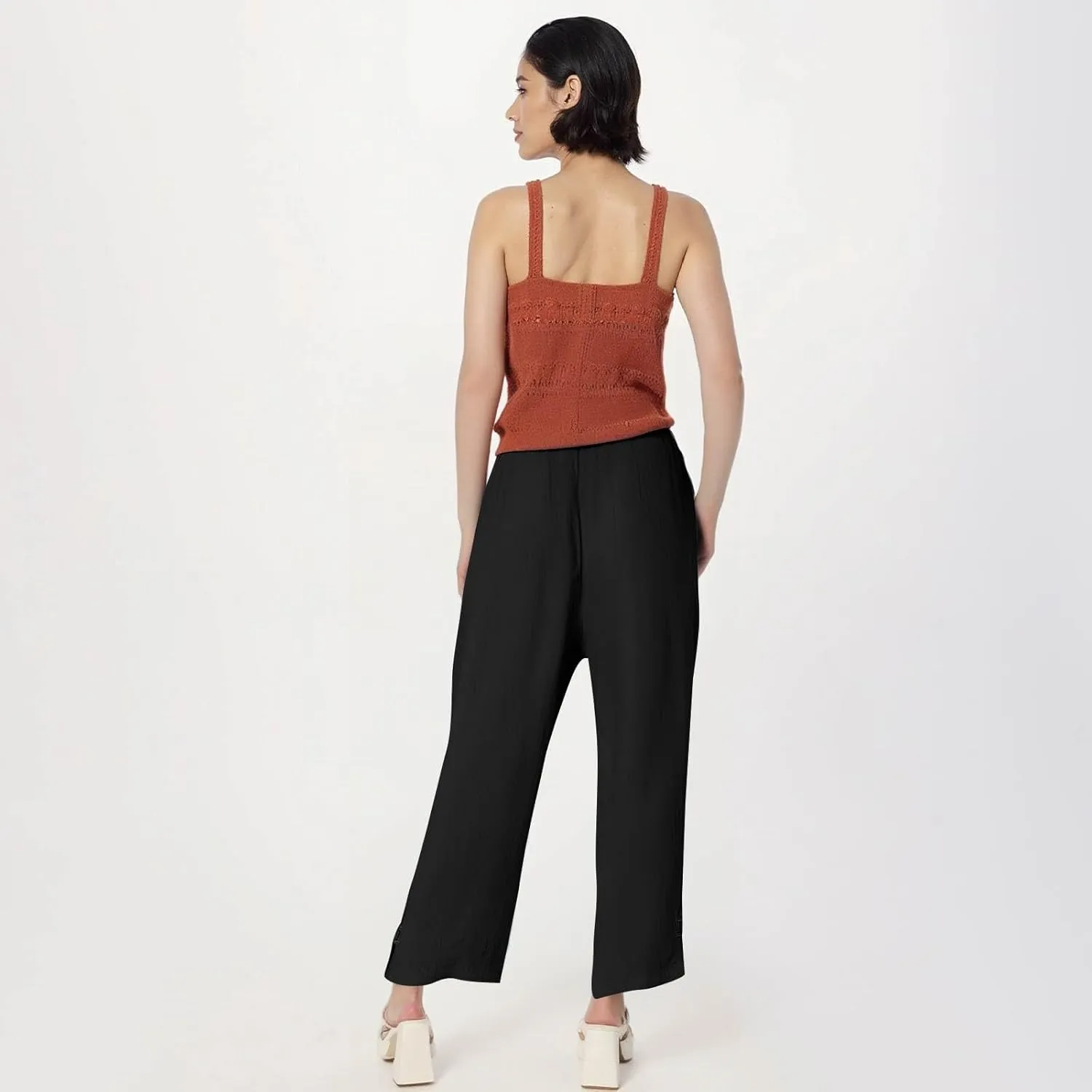 GOFULY Womens Linen Pants Wide Leg Office Casual High Waisted Pants Elastic Waist Summer Slim Fit Solid Trousers with Pockets