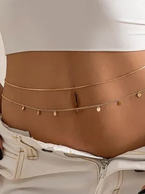 Gold Double 37" Adjustable Length Body Waist Chain w/ Disc Accents