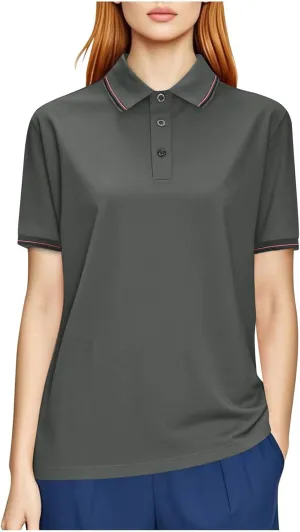 Golf Polo Shirts for Women Short Sleeve Button Down Lapel Collar Summer Tops Dressy Casual Work Blouse Basic Tunic Tees
