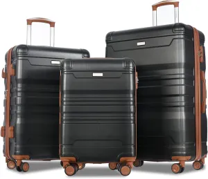 GOWE Luggage Sets New Model Expandable ABS Hardshell 3pcs Clearance Luggage Hardside Lightweight Suitcase Sets Spinner Wheels Suitcase with TSA Lock 20''24''28''(Black and Brown)
