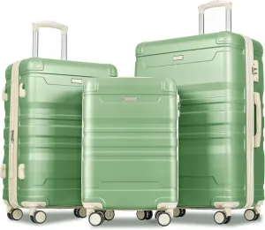 GOWE Luggage Sets New Model Expandable ABS Hardshell 3pcs Clearance Luggage Hardside Lightweight Suitcase Sets Spinner Wheels Suitcase with TSA Lock 20''24''28''(Grass Green and Beige)