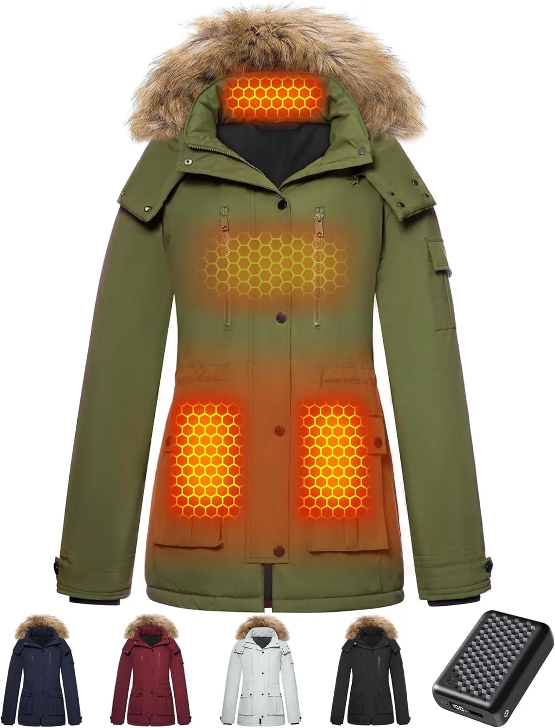 Graphene Heated Jacket for Women with Large Capacity Battery Pack Waterproof Windproof