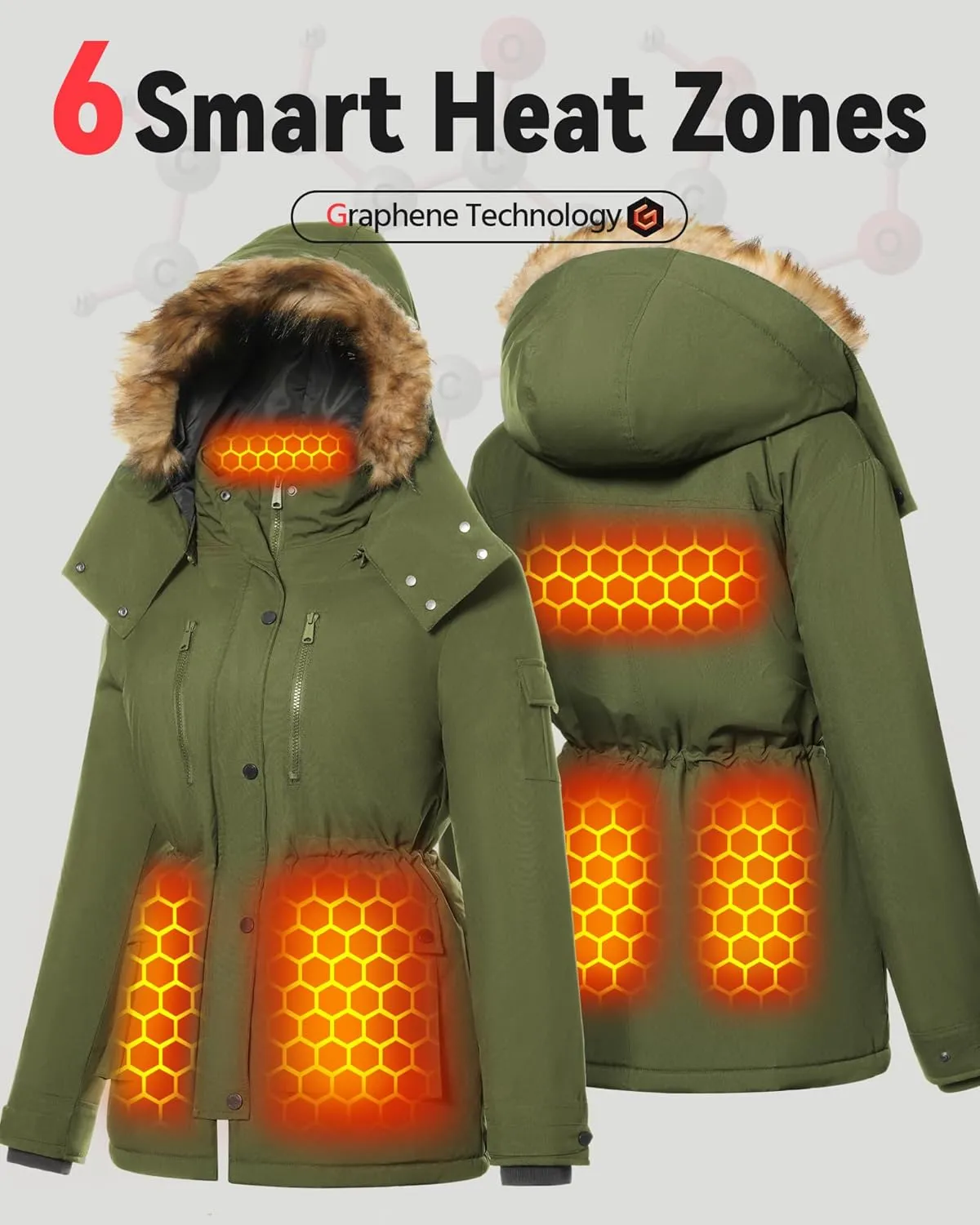 Graphene Heated Jacket for Women with Large Capacity Battery Pack Waterproof Windproof