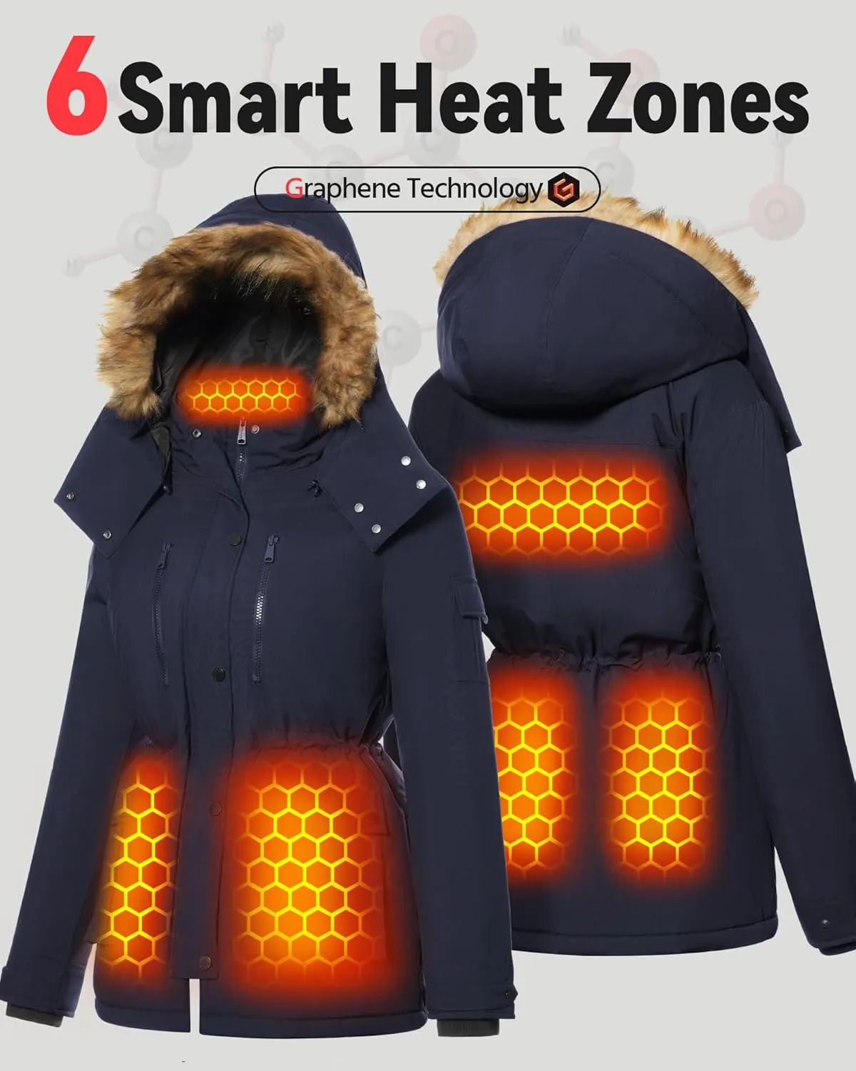 Graphene Heated Jacket for Women with Large Capacity Battery Pack Waterproof Windproof