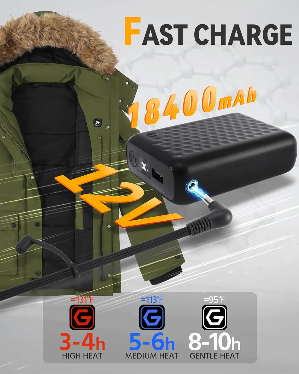 Graphene Heated Jacket for Women with Large Capacity Battery Pack Waterproof Windproof