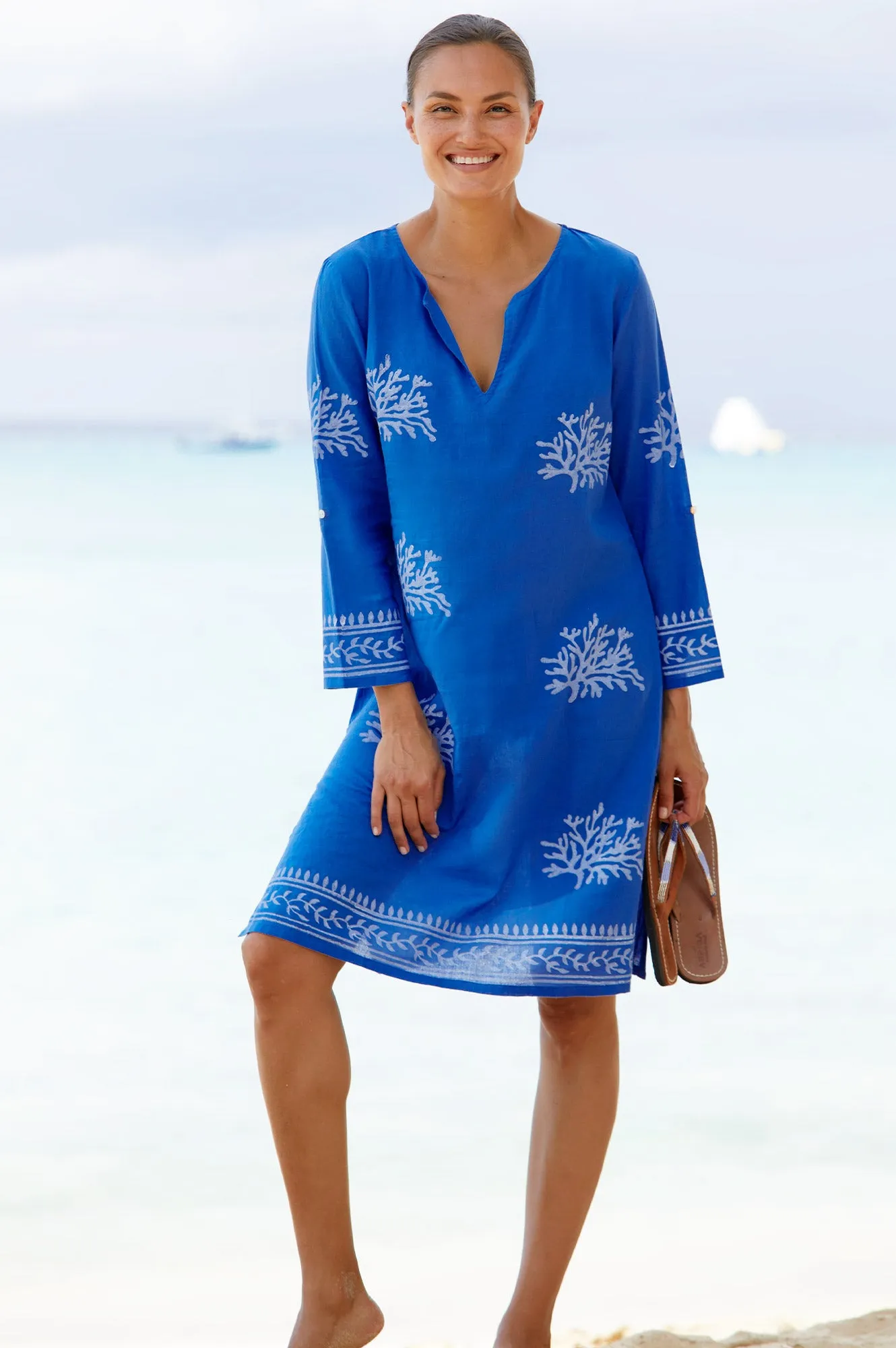 Guadalupe Short Tunic | Cobalt Blue/White