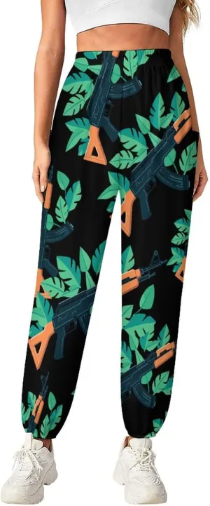 Gun AK47 Tropical Leaves Women's Harem Pants Lightweight Yoga Pants Beach Pants Dance Trousers with Pockets