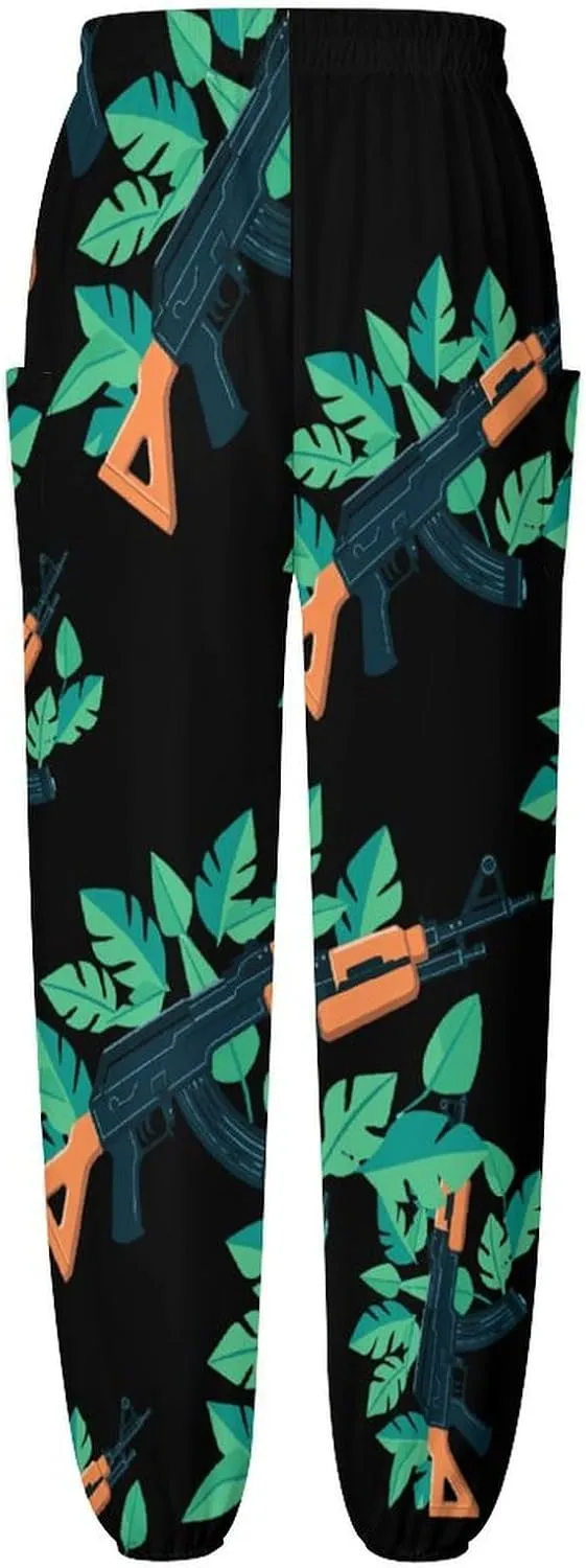 Gun AK47 Tropical Leaves Women's Harem Pants Lightweight Yoga Pants Beach Pants Dance Trousers with Pockets