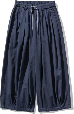 GURUNVANI Mens Wide Leg Harem Pants Japanese Loose Fit Pants Casual Elastic Waist Trouser