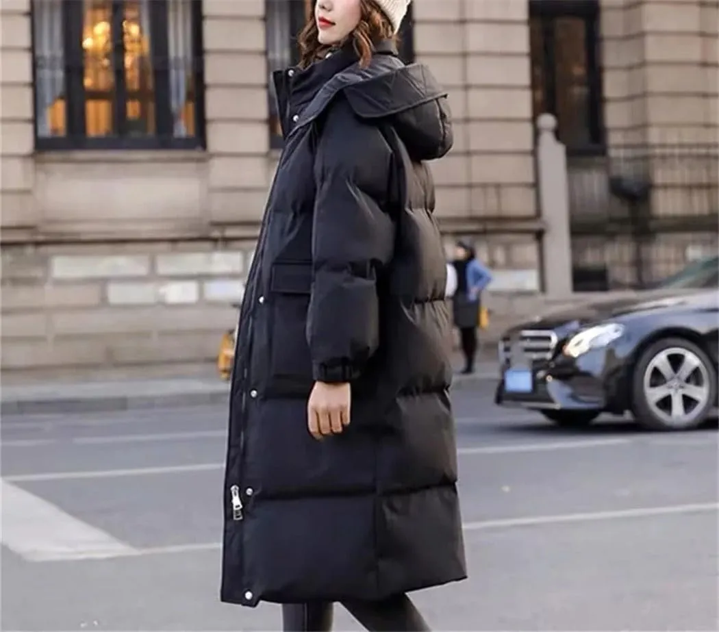 Haitpant Women's Down Cotton Jacket Winter Korean Loose Cotton-Padded Coat Casual Long Overcoat Thick Warm Hooded Parka