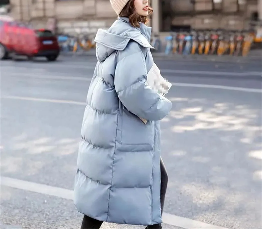 Haitpant Women's Down Cotton Jacket Winter Korean Loose Cotton-Padded Coat Casual Long Overcoat Thick Warm Hooded Parka